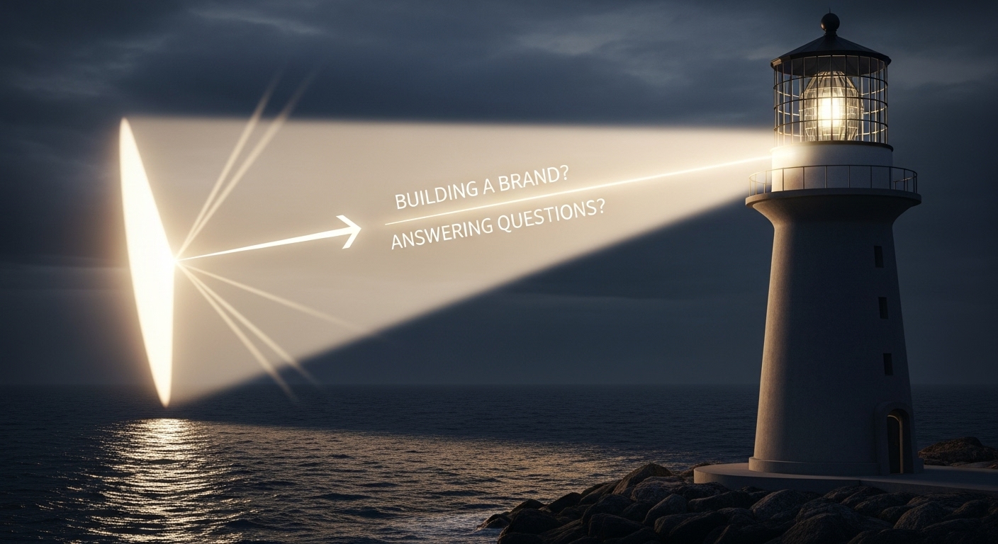 A modern lighthouse at night, casting a strong, focused beam of light across the ocean.