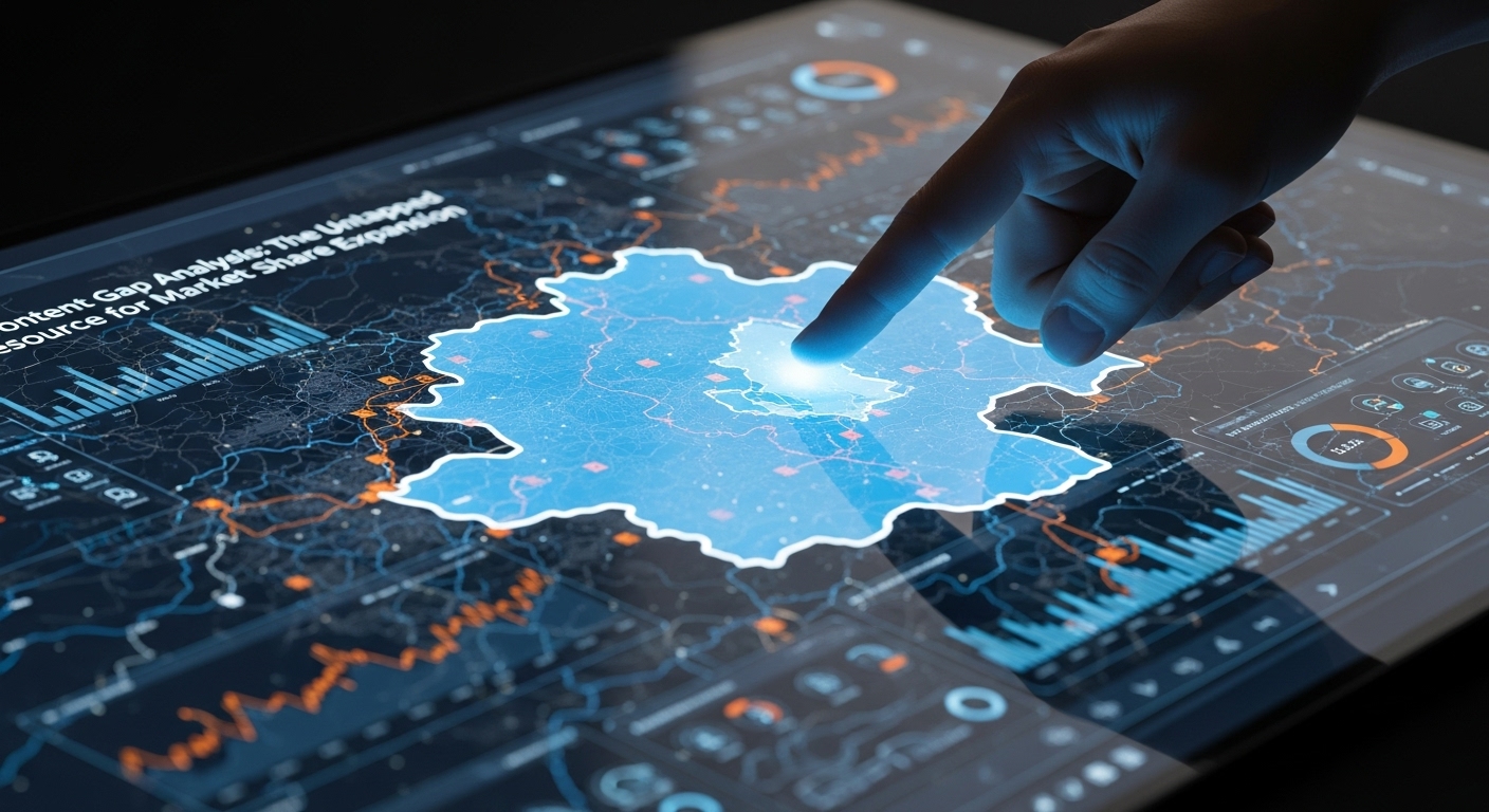 A person's finger pointing to a glowing, blank area on a large digital map, indicating an unexplored region.