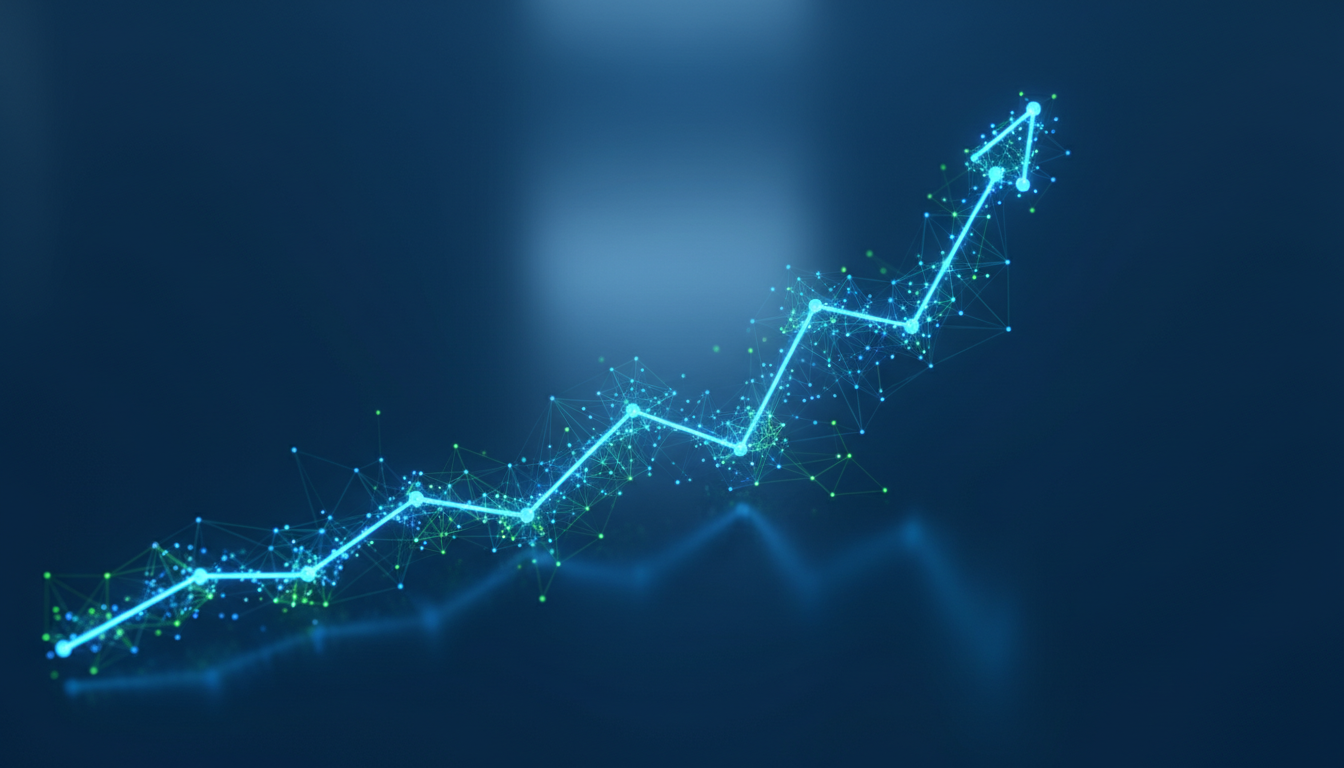 AI-driven market research data visualization showing upward growth trend.