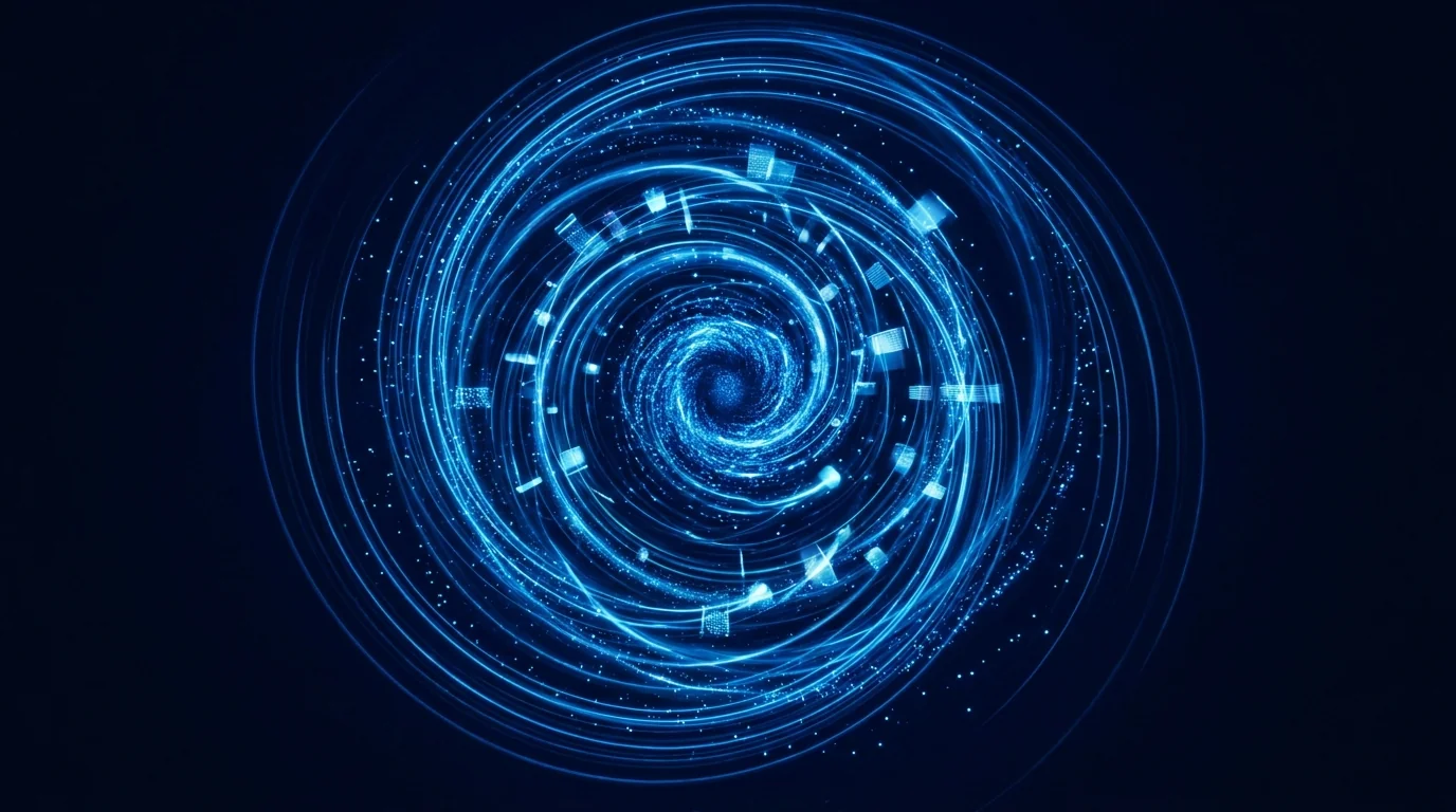 First-party data flywheel — intelligence feedback loop spiral visualization