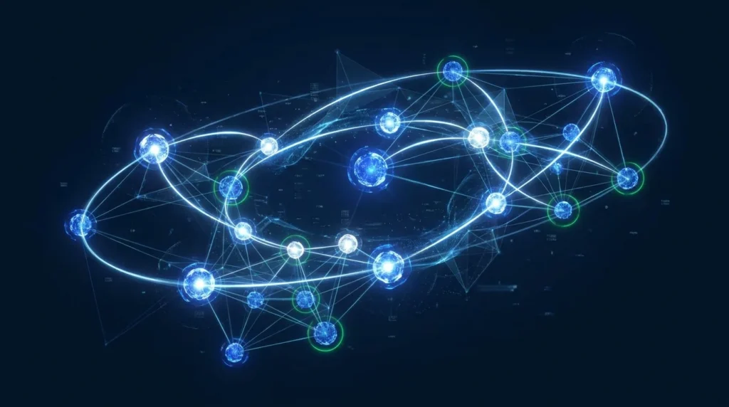 Topic Intelligence knowledge graph — interconnected topic constellation visualization