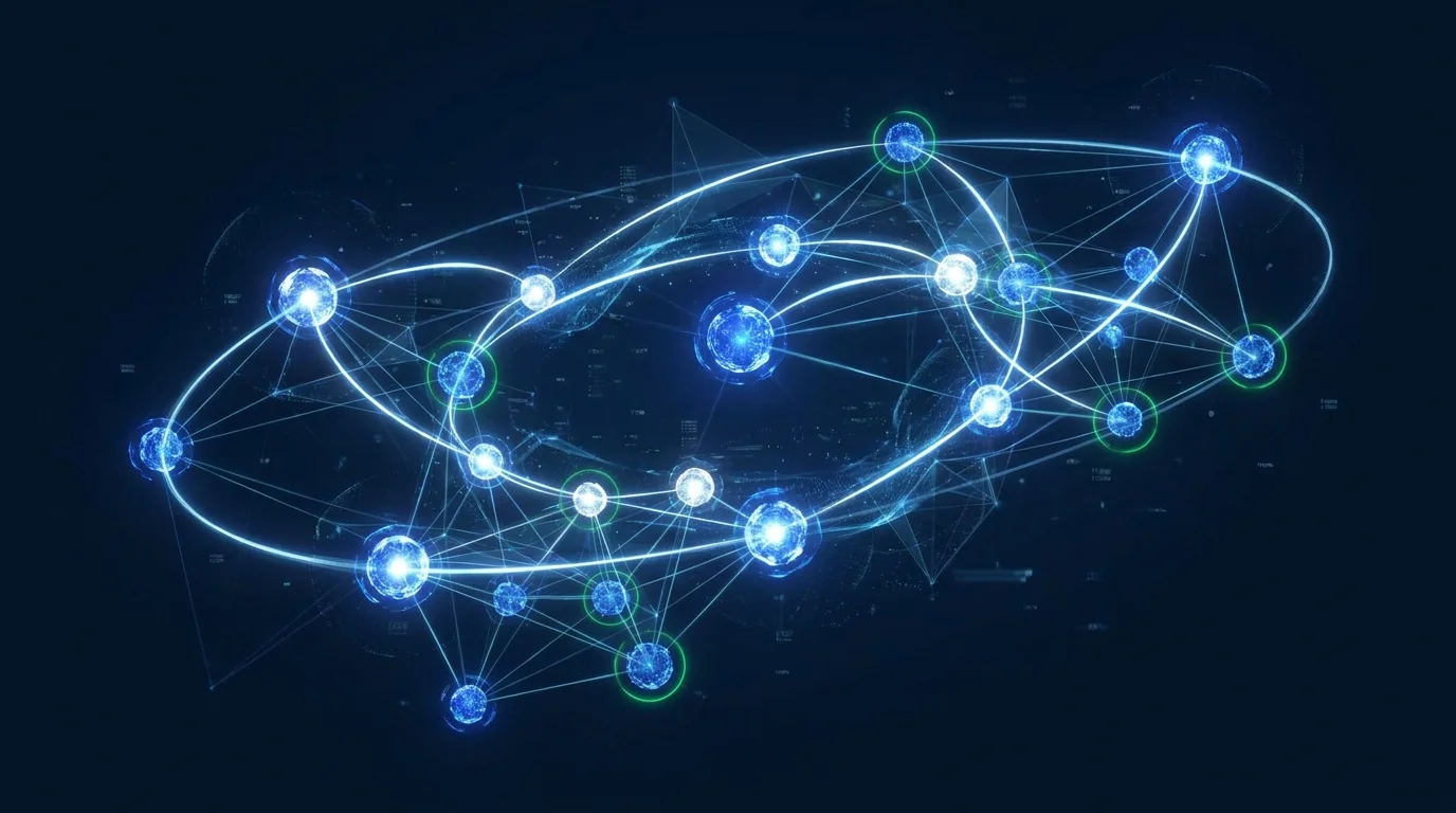 Topic Intelligence knowledge graph — interconnected topic constellation visualization