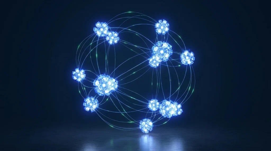 Topic Intelligence knowledge graph — interconnected topic constellation visualization