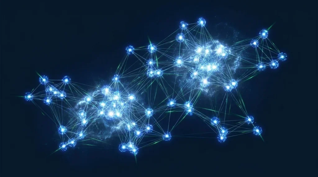 Topic Intelligence knowledge graph — interconnected topic constellation visualization