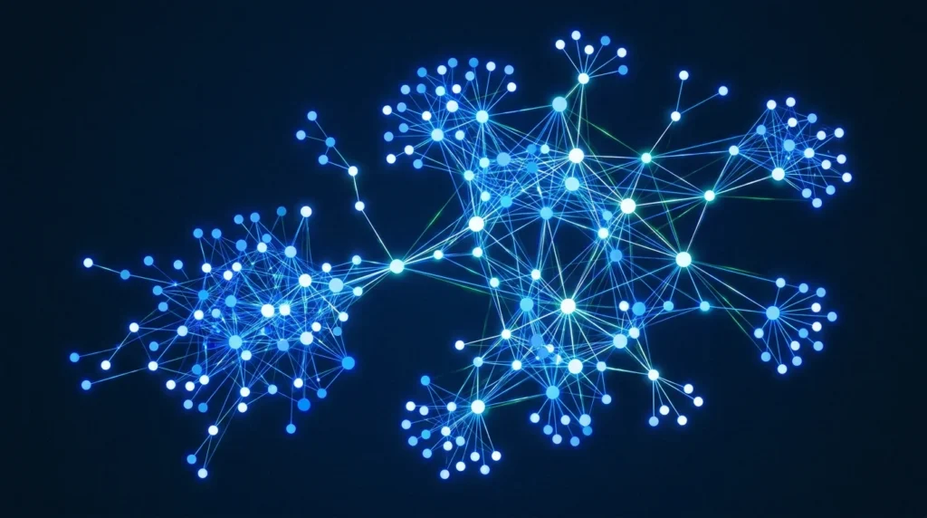 Topic Intelligence knowledge graph — interconnected topic constellation visualization