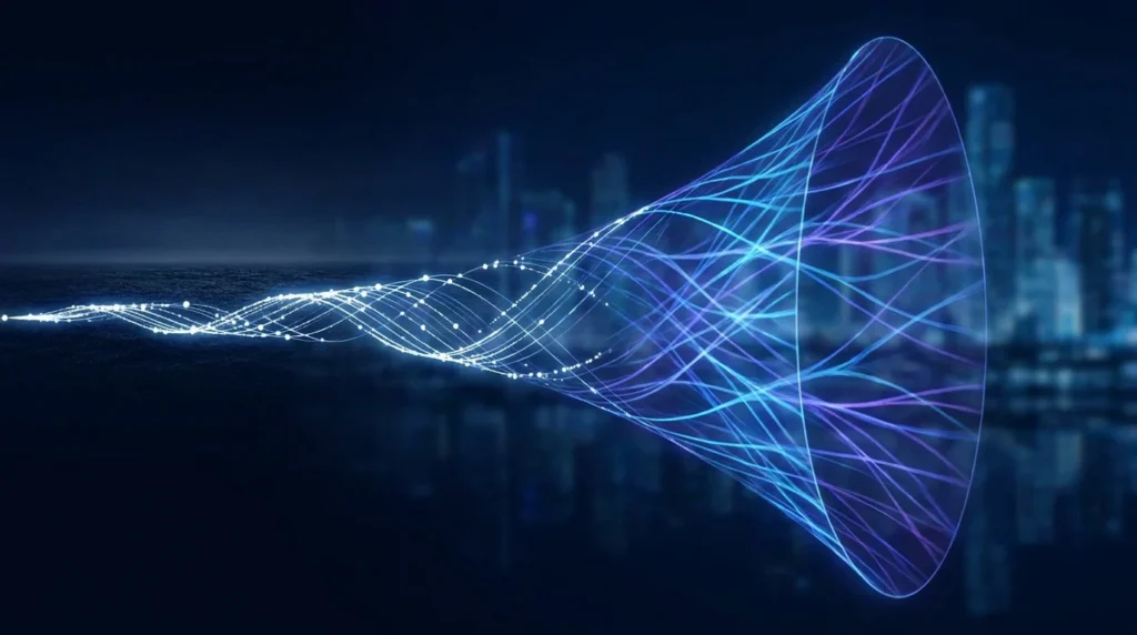 Predictive analytics intelligence — probability cone forward-looking data visualization